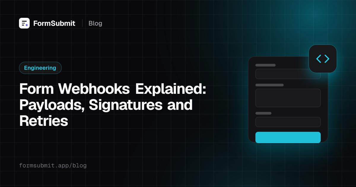 Diagram of a form webhook sending signed JSON from a website form to a server