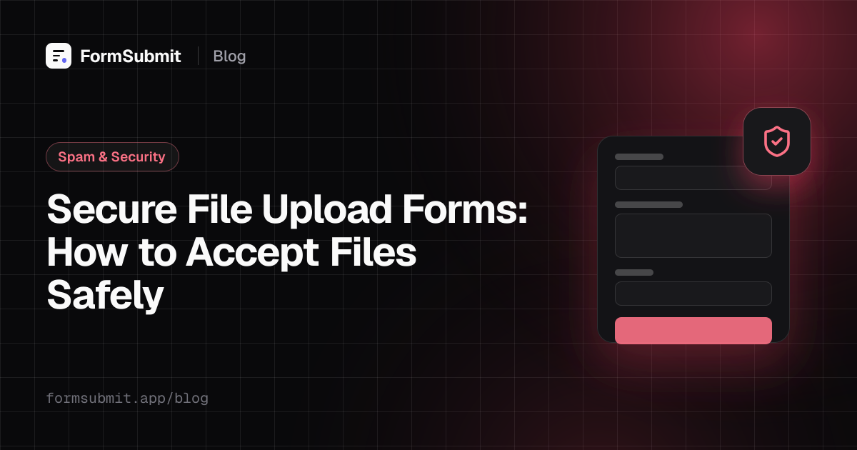 Diagram of a secure file upload form sending files to private storage with signed download links