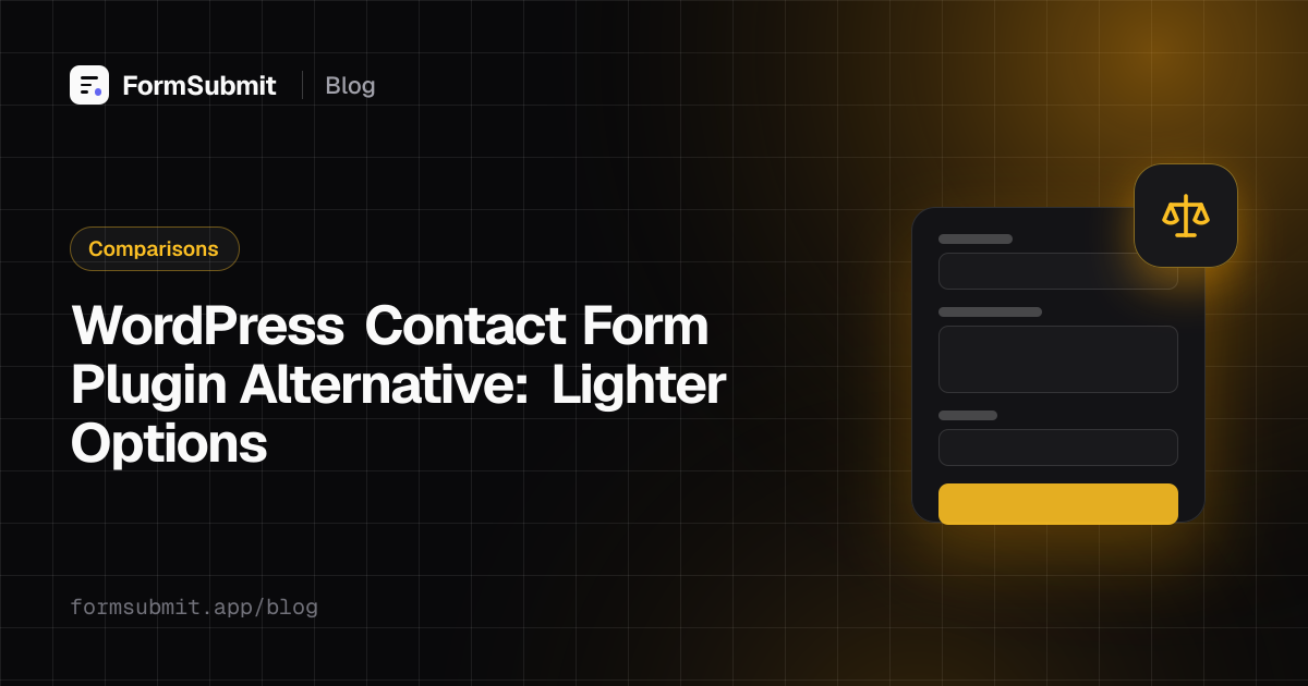 WordPress editor with a Custom HTML block containing a lightweight contact form instead of a plugin